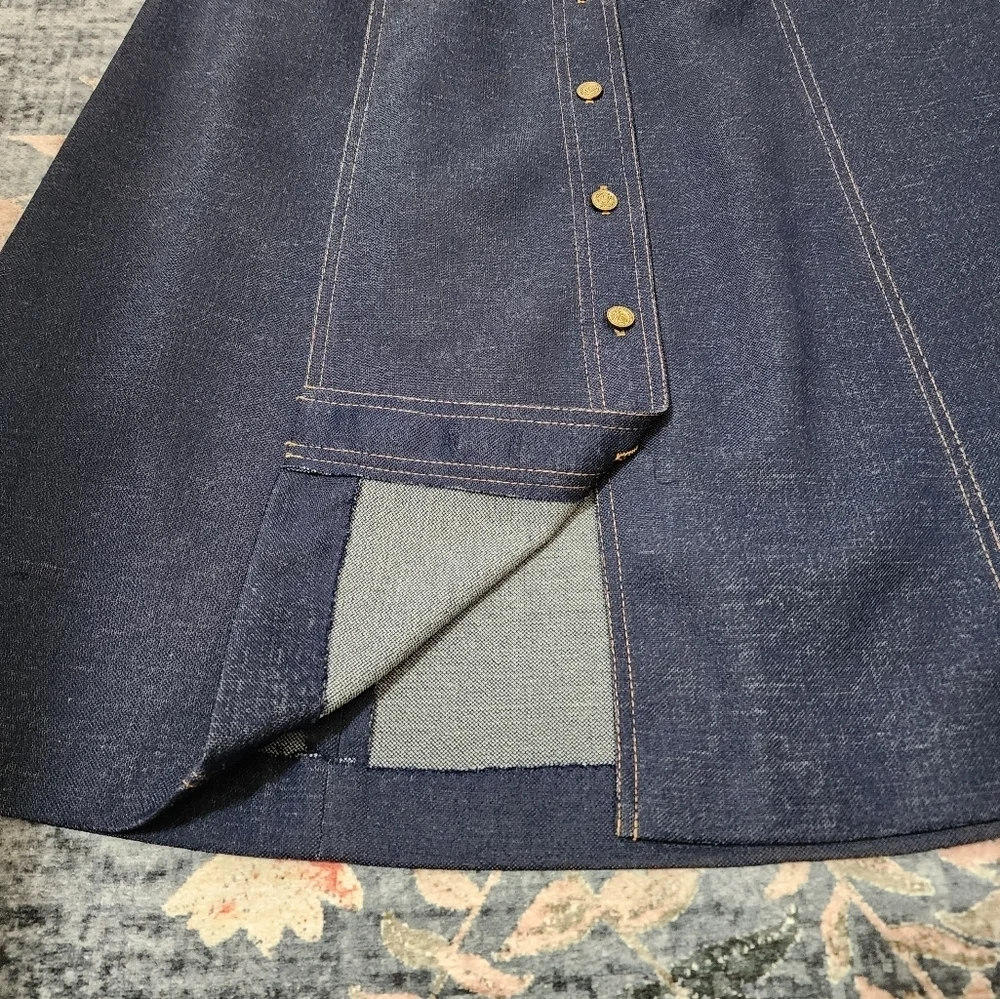 Vintage Graff Californiawear Blue Faux Denim A-Line Midi Skirt